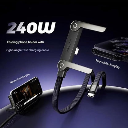 240W Fast Charging USB-C Cable with Foldable Phone Holder Stand | Type-C | 3M