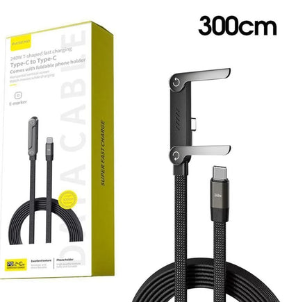 240W Fast Charging USB-C Cable with Foldable Phone Holder Stand | Type-C | 3M