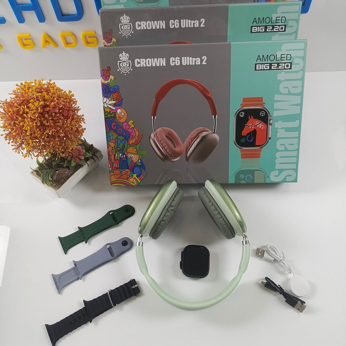 Crown C6 Ultra 2 Smartwatch + Headphones Combo